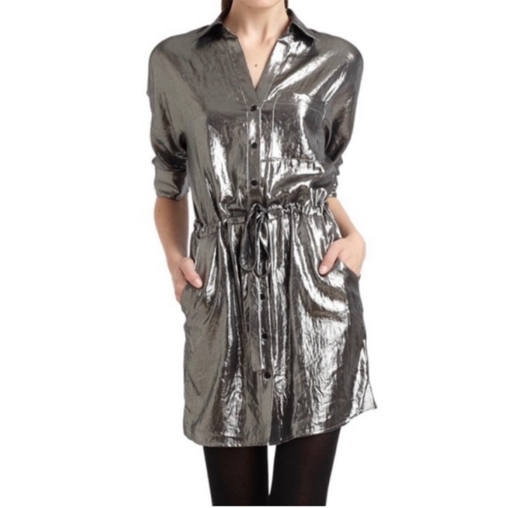 BCBG MAXAZRIA Women's Shinny Gunmetal Gray Dress Size Small